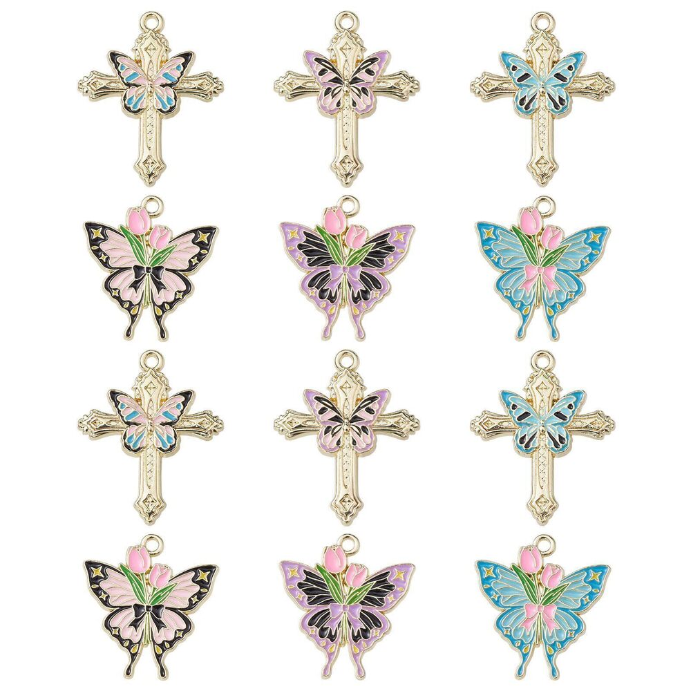 8044 30pcs 6 Styles Butterfly and Cross Gothic Insect Crucifix Butterflies